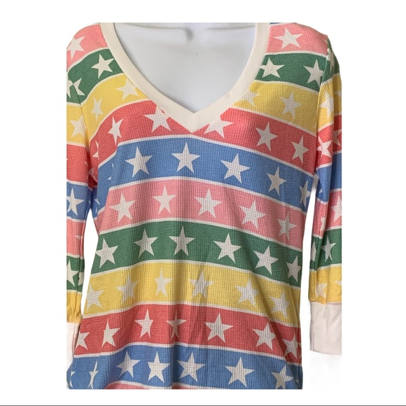 Wildfox Pullover 3/4Sleeve Stars MultiColor V-Neck - Picture 3 of 13